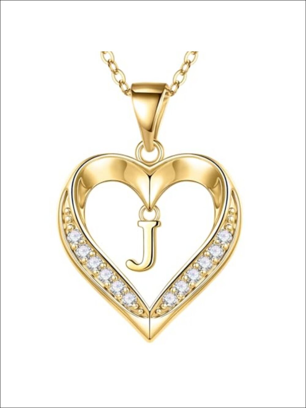 14K Gold Plated Heart Initial Necklace with Cubic Zirconia